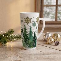 Set of 3 Cups, Christmas Trees, Large 17oz Latte Ceramic Mugs