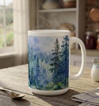 Forest Cups Set -  Large and Small Ceramic Mugs