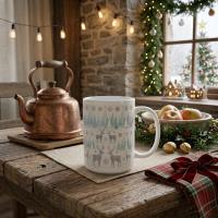 Christmas Mug, Reindeer, Large and Small Mug Set