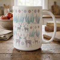 Christmas Mug, Reindeer, Large and Small Mug Set