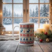 Christmas Mugs Set, Holiday Cup Set - Large and Small Cups