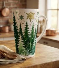 Christmas Mugs, Latte 17oz Ceramic Mug - Coffee or Tea Cup, Extra Tall