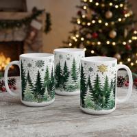 Holiday Cups - Large and Small Mugs Set - Christmas Trees