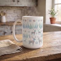 Set of Big Mugs, Christmas Mugs, Reindeer, Large 15 oz Matching Cups