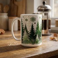 Set of Big Mugs, Christmas Trees Set, Large 15 oz Matching Cups