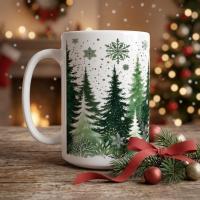 Set of Big Mugs, Christmas Trees Set, Large 15 oz Matching Cups