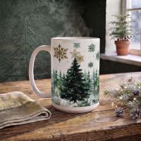 Set of Big Mugs, Christmas Trees Set, Large 15 oz Matching Cups