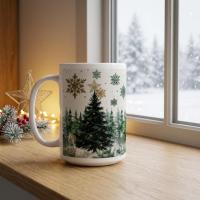 Set of Big Mugs, Christmas Trees Set, Large 15 oz Matching Cups