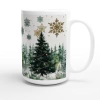 Set of Big Mugs, Christmas Trees Set, Large 15 oz Matching Cups