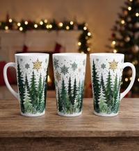 Set of 3 Cups, Christmas Trees, Large 17oz Latte Ceramic Mugs