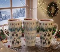 Set of 3 Cups, Christmas Mugs, Reindeer, Large 17oz Latte Mugs
