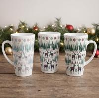 Set of 3 Cups, Christmas Mugs, Reindeer, Large 17oz Latte Mugs