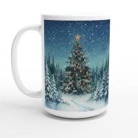 Festive Christmas Mug, Large Cup, 15oz and 11oz Ceramic Mug Set, Christmas Tree