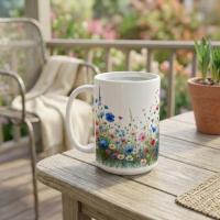 Set of Big Mugs, Floral Cup Set, Large 15 oz Matching Cups