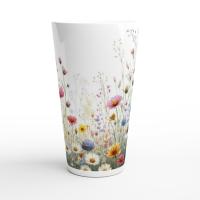 Set of 3 Cups, Floral, Large 17oz Latte Ceramic Mugs - Extra Tall Cup Set