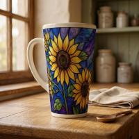 Set of 3 Cups, Floral, Large 17oz Latte Ceramic Mugs - Extra Tall Cup Set