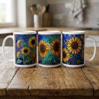 Set of Big Mugs, Floral Cup Set, Large 15 oz Matching Cups