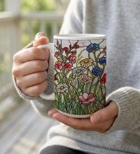 Set of Big Mugs, Floral Cup Set, Large 15 oz Matching Cups