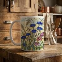 Set of Big Mugs, Floral Cup Set, Large 15 oz Matching Cups