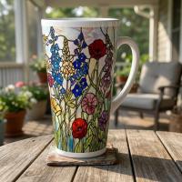 Set of 3 Cups, Floral, Large 17oz Latte Ceramic Mugs - Extra Tall Cup Set