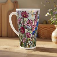 Set of 3 Cups, Floral, Large 17oz Latte Ceramic Mugs - Extra Tall Cup Set