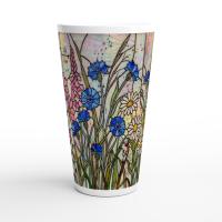 Set of 3 Cups, Floral, Large 17oz Latte Ceramic Mugs - Extra Tall Cup Set