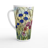 Set of 3 Cups, Floral, Large 17oz Latte Ceramic Mugs - Extra Tall Cup Set