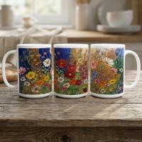 Set of Big Mugs, Floral Cup Set, Large 15 oz Matching Cups
