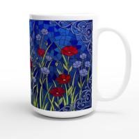 Set of Big Mugs, Floral Cup Set, Large 15 oz Matching Cups