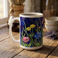 Set of Big Mugs, Floral Cup Set, Large 15 oz Matching Cups