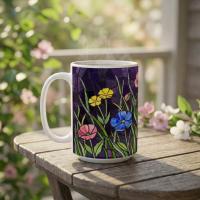 Set of Big Mugs, Floral Cup Set, Large 15 oz Matching Cups