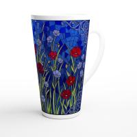 Set of 3 Cups, Floral, Large 17oz Latte Ceramic Mugs - Extra Tall Cup Set