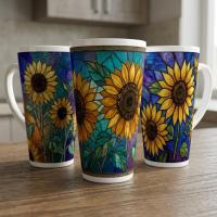 Set of 3 Cups, Floral, Large 17oz Latte Ceramic Mugs - Extra Tall Cup Set