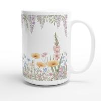 Large and Small Mugs - Floral - 11oz and 15oz Ceramic Cup Set