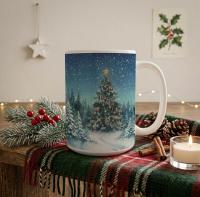 Festive Christmas Mug, Large Cup, 15oz and 11oz Ceramic Mug Set, Christmas Tree