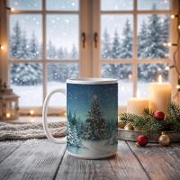 Festive Christmas Mug, Large Cup, 15oz and 11oz Ceramic Mug Set, Christmas Tree