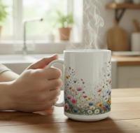 Set of Big Mugs, Floral Cup Set, Large 15 oz Matching Cups
