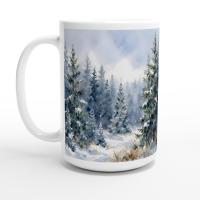 Christmas Mugs - Winter Forest Cups Set -  Large and Small Ceramic Mugs