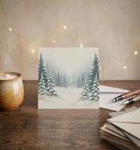 Winter Forest Christmas Cards – Snowy Trees, Singles or Bulk Pack, Gift Cards