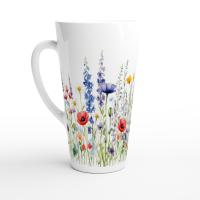 Set of 3 Cups, Floral, Large 17oz Latte Ceramic Mugs - Extra Tall Cup Set