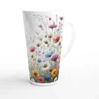Set of 3 Cups, Floral, Large 17oz Latte Ceramic Mugs - Extra Tall Cup Set
