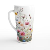 Set of 3 Cups, Floral, Large 17oz Latte Ceramic Mugs - Extra Tall Cup Set