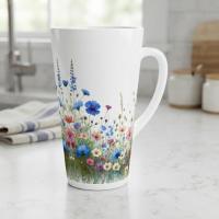 Set of 3 Cups, Floral, Large 17oz Latte Ceramic Mugs - Extra Tall Cup Set