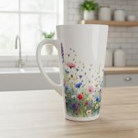 Set of 3 Cups, Floral, Large 17oz Latte Ceramic Mugs - Extra Tall Cup Set