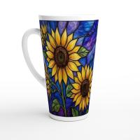 Set of 3 Cups, Floral, Large 17oz Latte Ceramic Mugs - Extra Tall Cup Set