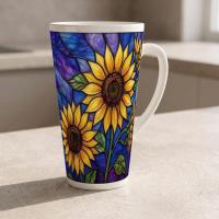 Set of 3 Cups, Floral, Large 17oz Latte Ceramic Mugs - Extra Tall Cup Set