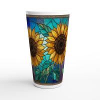 Set of 3 Cups, Floral, Large 17oz Latte Ceramic Mugs - Extra Tall Cup Set