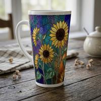 Set of 3 Cups, Floral, Large 17oz Latte Ceramic Mugs - Extra Tall Cup Set