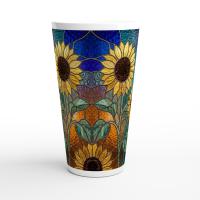 Set of 3 Cups, Floral, Large 17oz Latte Ceramic Mugs - Extra Tall Cup Set