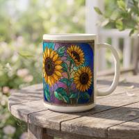 Set of Big Mugs, Floral Cup Set, Large 15 oz Matching Cups
